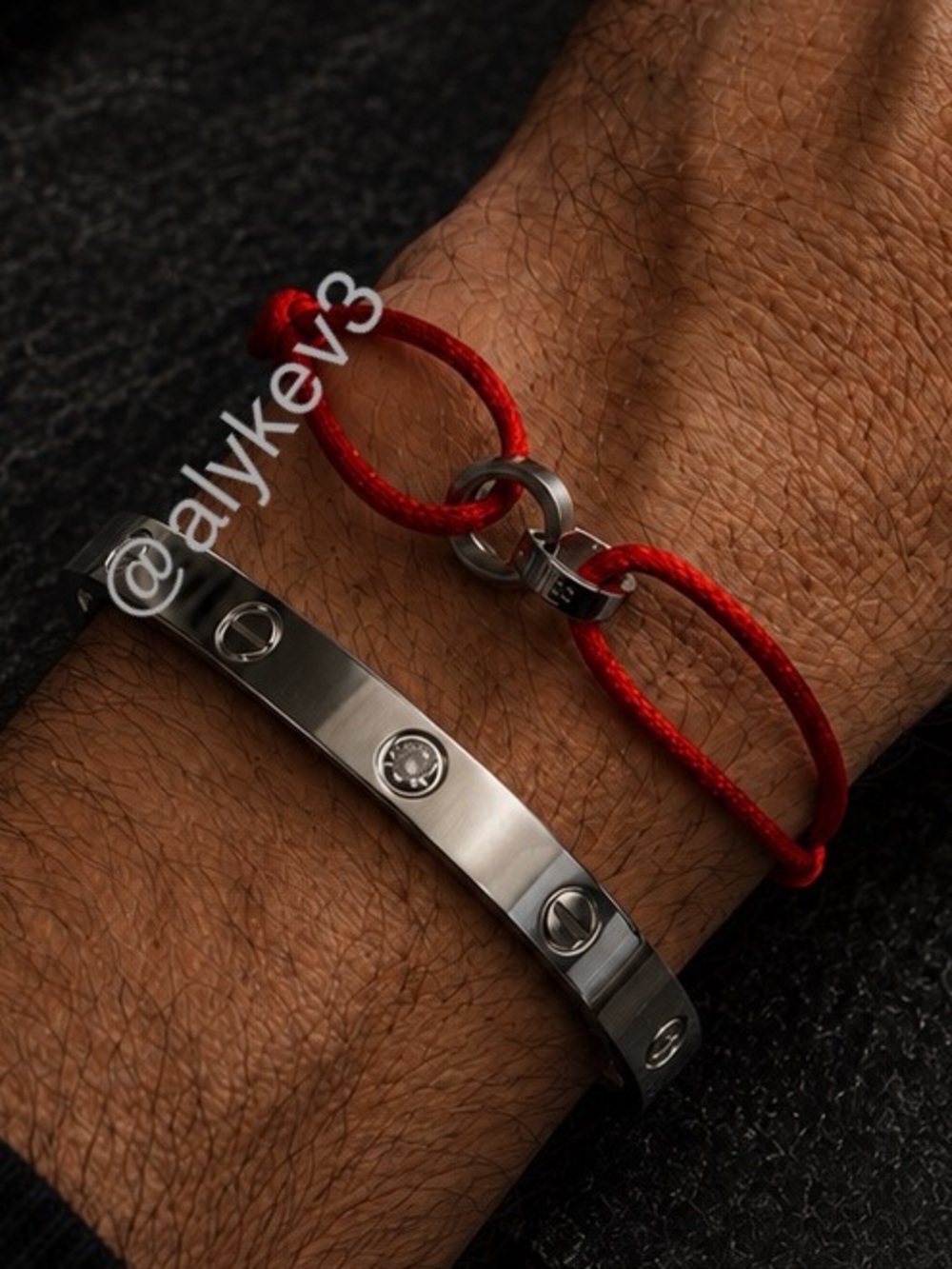 💎LIMITED ADDITION MEN’S Silver Diamond Cuff Bangle & Red String Set |AK Jewelry™